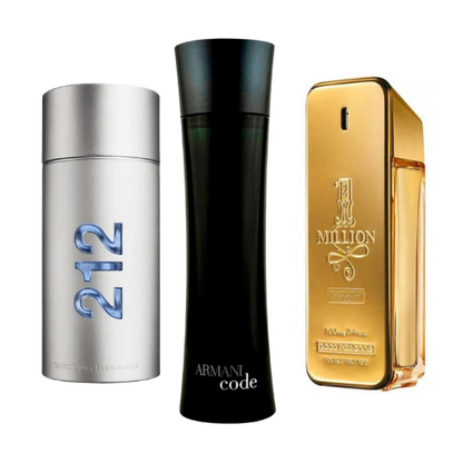 Kit de 3 perfumes 212 Men NYC, Paco Rabanne One Milion e Armani Code Homme 100ml